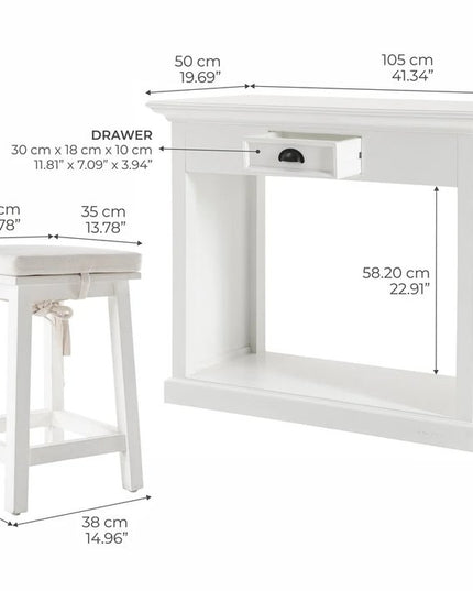 Three Piece White Solid Wood Dining Set with Two Chairs