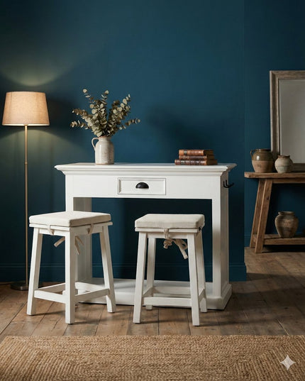 Three Piece White Solid Wood Dining Set with Two Chairs