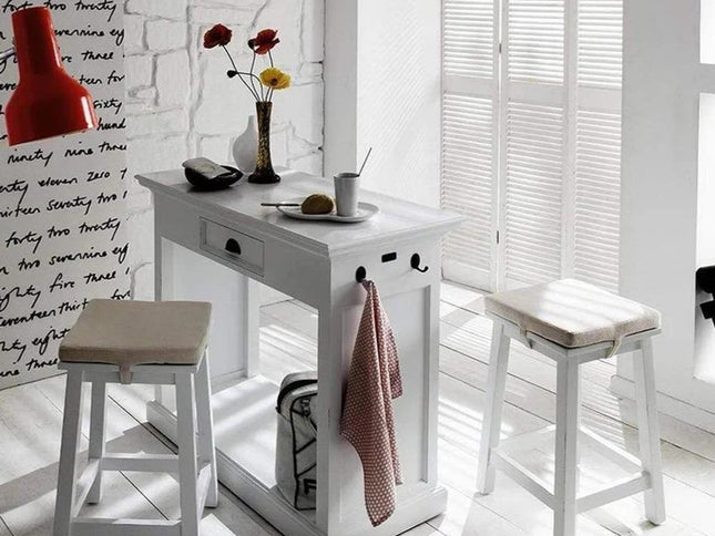 Three Piece White Solid Wood Dining Set with Two Chairs