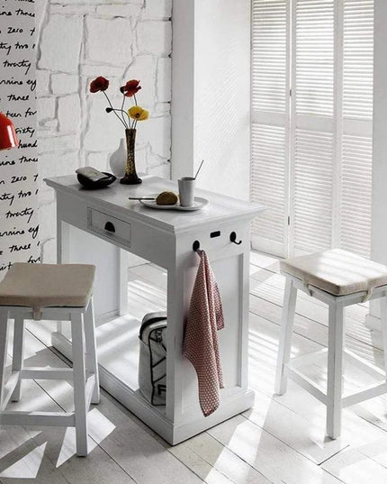 Three Piece White Solid Wood Dining Set with Two Chairs