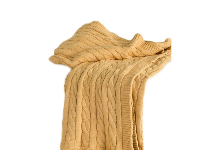 50" X 60" Yellow Cotton Cable Knitted Throw Throw Blanket