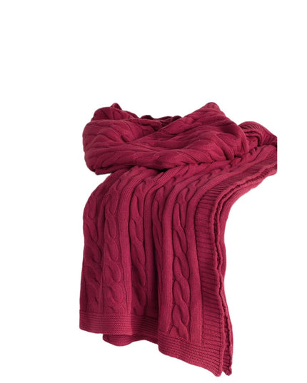 Red Knitted 100% Cotton Throw Blanket