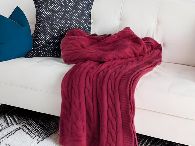 Red Knitted 100% Cotton Throw Blanket