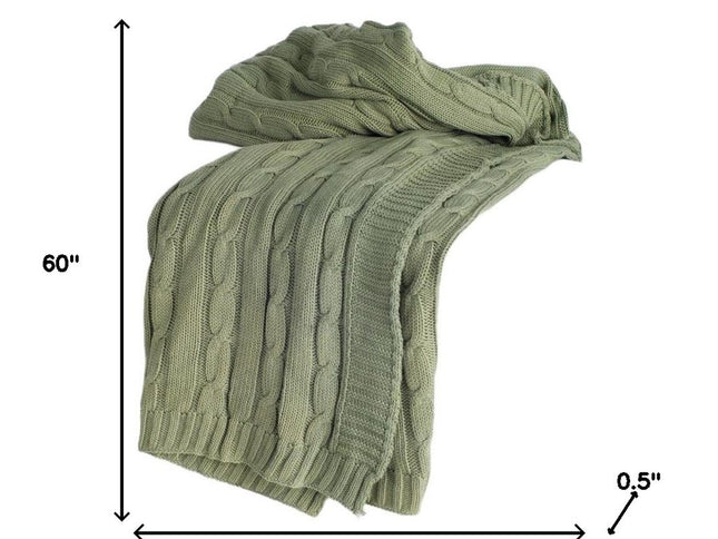50" X 60" Olive Green Cotton Knitted Striped Throw Blanket