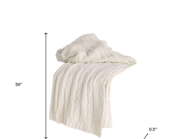Ivory Knitted 100% Cotton Throw Blanket