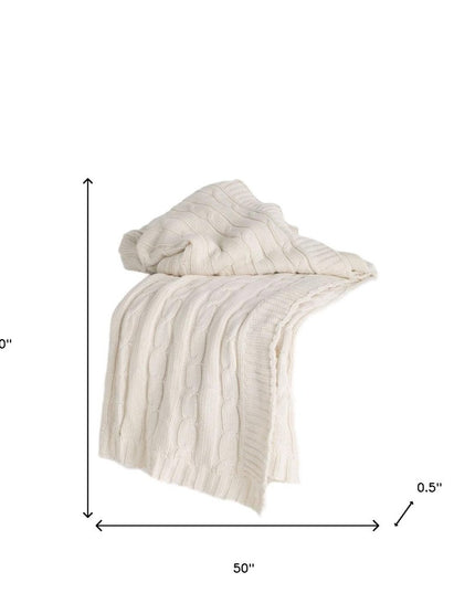 Ivory Knitted 100% Cotton Throw Blanket