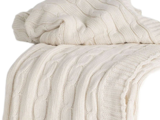 Ivory Knitted 100% Cotton Throw Blanket