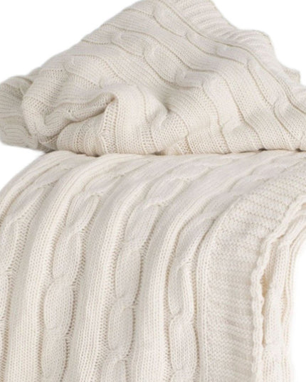 Ivory Knitted 100% Cotton Throw Blanket