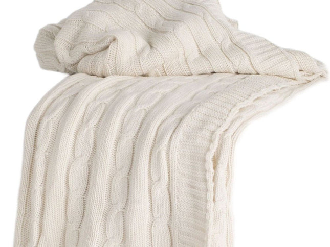 Ivory Knitted 100% Cotton Throw Blanket