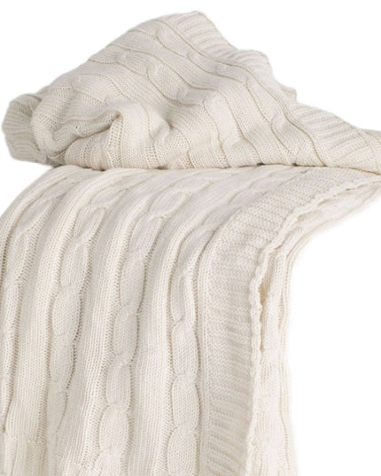Ivory Knitted 100% Cotton Throw Blanket