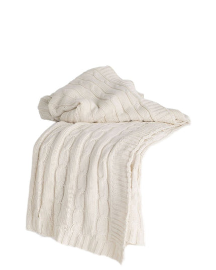 Ivory Knitted 100% Cotton Throw Blanket