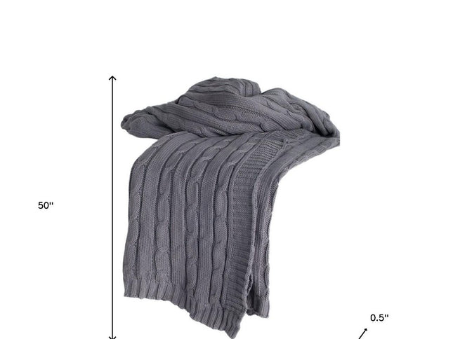 Light Gray Knitted 100% Cotton Throw Blanket