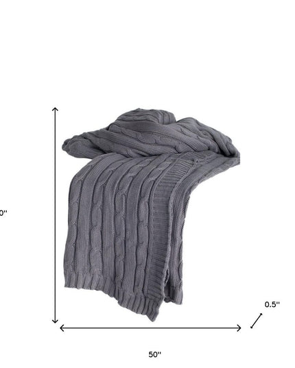Light Gray Knitted 100% Cotton Throw Blanket