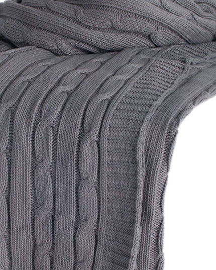 Light Gray Knitted 100% Cotton Throw Blanket