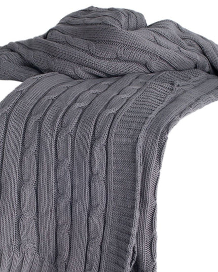 Light Gray Knitted 100% Cotton Throw Blanket