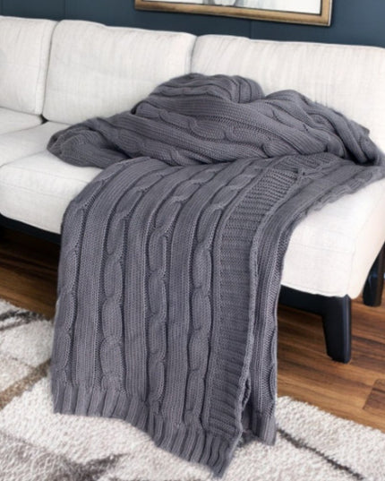 Light Gray Knitted 100% Cotton Throw Blanket
