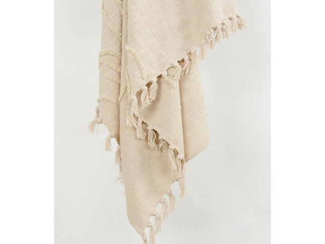 50" X 60" Natural Cotton Woven Floral Throw Blanket with Tassels and Fringe