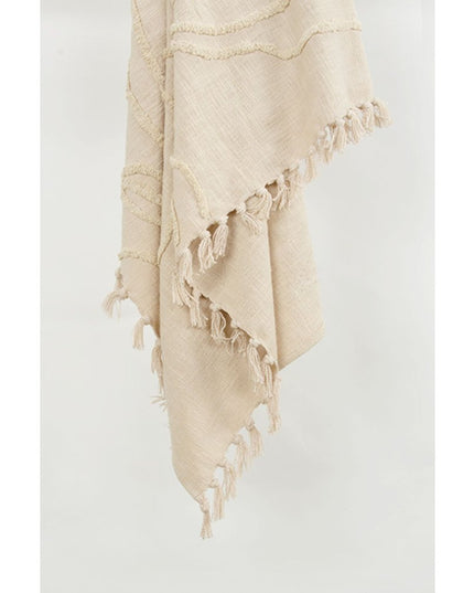 50" X 60" Natural Cotton Woven Floral Throw Blanket with Tassels and Fringe