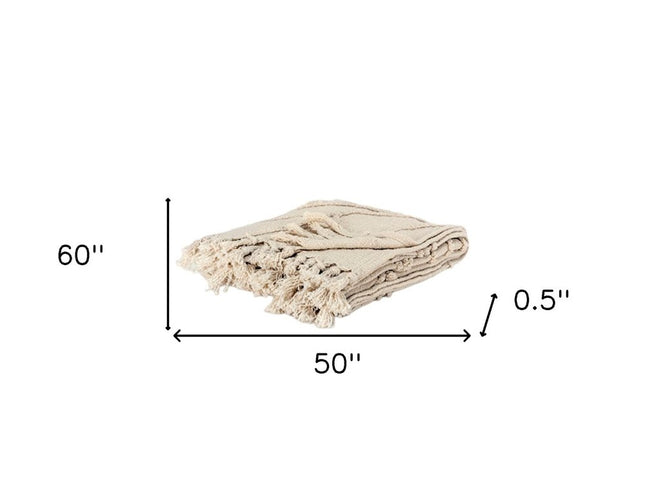50" X 60" Natural Cotton Woven Floral Throw Blanket with Tassels and Fringe