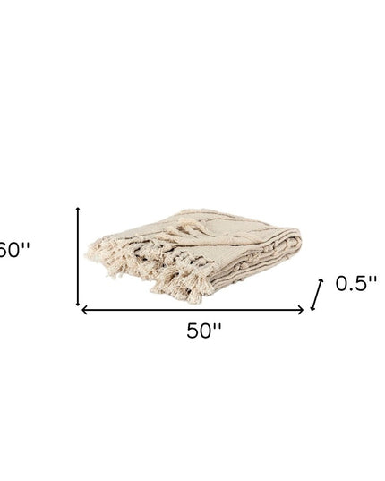 50" X 60" Natural Cotton Woven Floral Throw Blanket with Tassels and Fringe