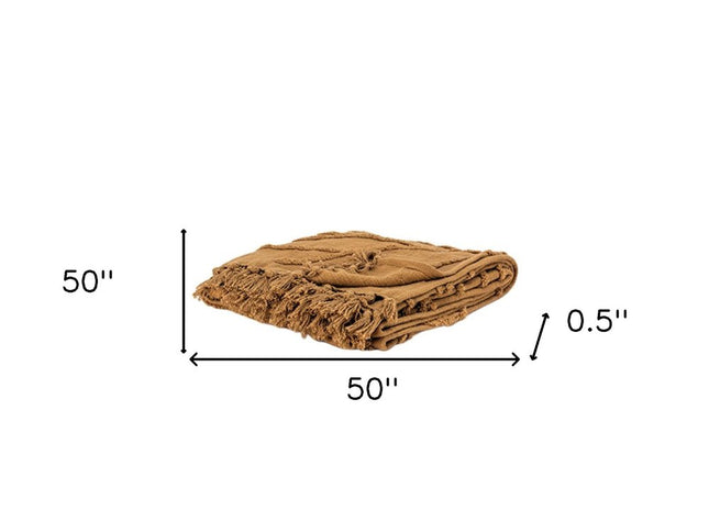 50" X 50" Camel Floral Cotton Woven Throw Blanket