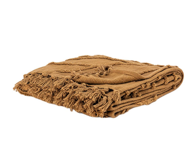 50" X 50" Camel Floral Cotton Woven Throw Blanket