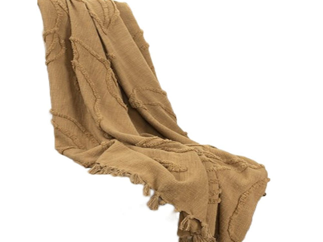 50" X 50" Camel Floral Cotton Woven Throw Blanket
