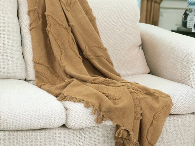 50" X 50" Camel Floral Cotton Woven Throw Blanket