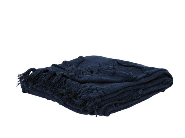 50" X 50" Blue Floral Cotton Woven Throw Blanket with Fringe