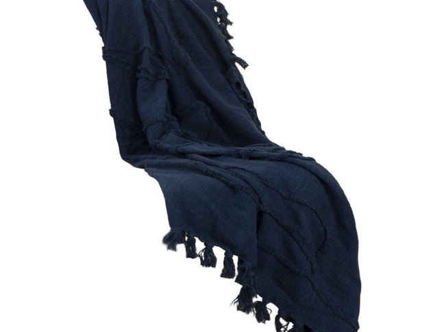50" X 50" Blue Floral Cotton Woven Throw Blanket with Fringe