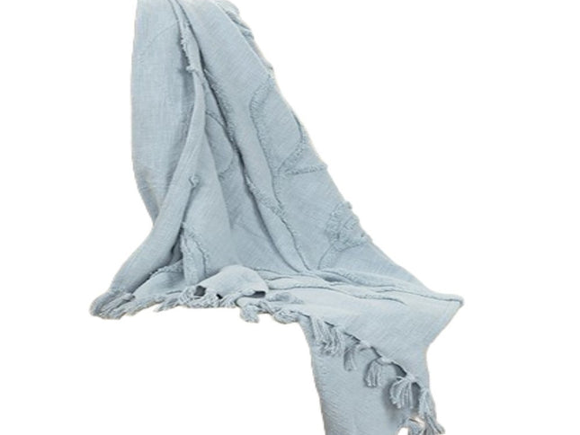 50" X 60" Light Blue Cotton Woven Throw Blanket with Tassels And Fringe
