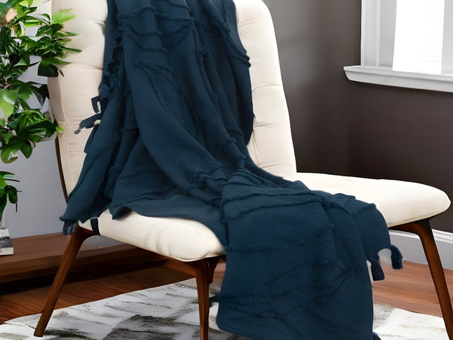 Teal Blue Woven 100% Woven Textured Cotton Throw Blanket