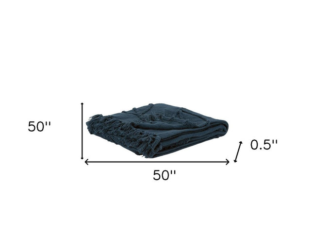 Teal Blue Woven 100% Woven Textured Cotton Throw Blanket