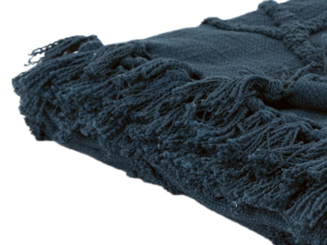 Teal Blue Woven 100% Woven Textured Cotton Throw Blanket