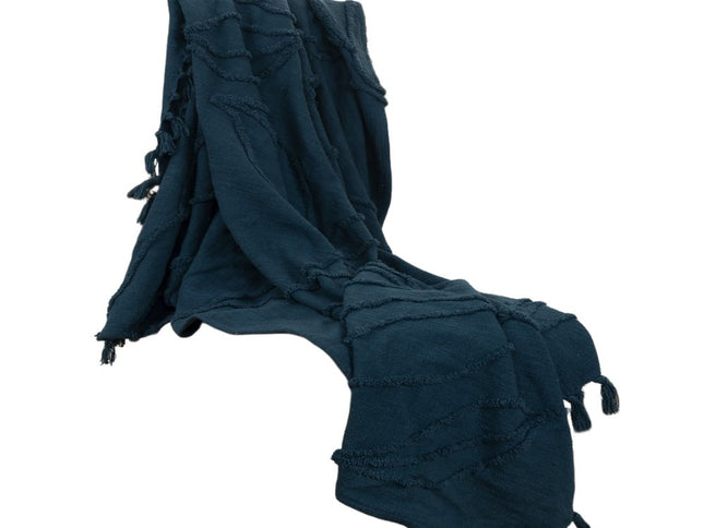 Teal Blue Woven 100% Woven Textured Cotton Throw Blanket