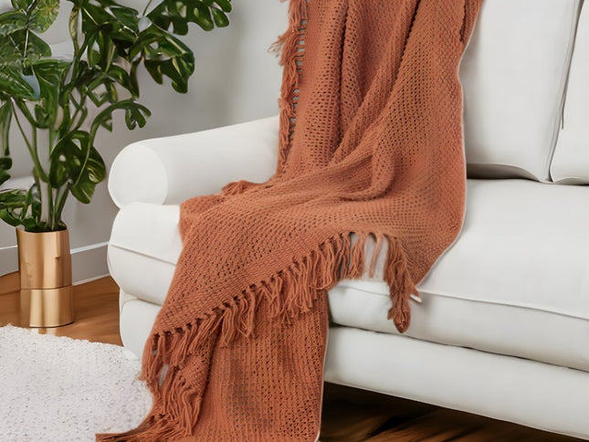 Orange Woven 100% Cotton Throw Blanket