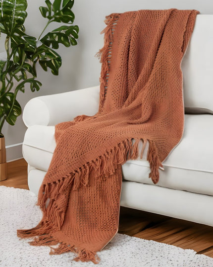 Orange Woven 100% Cotton Throw Blanket