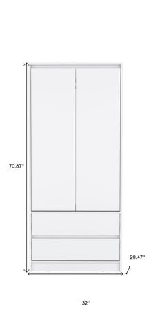 71" White Wood Two Door Two Drawer Combo Dresser