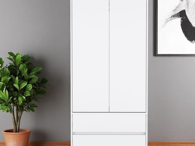 71" White Wood Two Door Two Drawer Combo Dresser