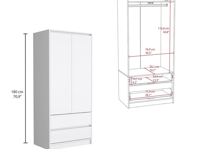 71" White Wood Two Door Two Drawer Combo Dresser