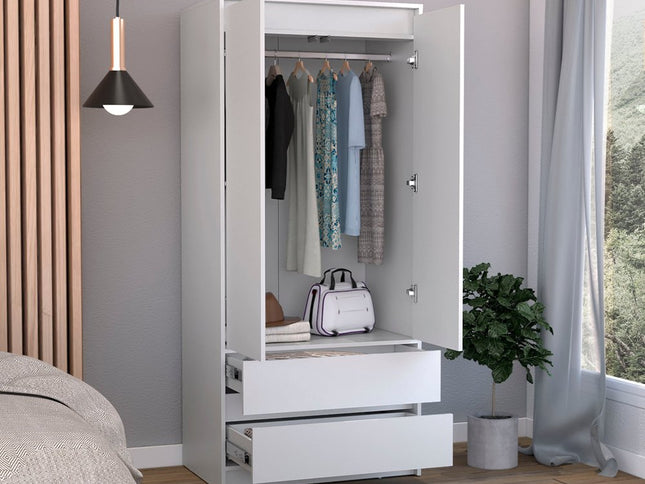 71" White Wood Two Door Two Drawer Combo Dresser