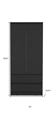 71" Black Wood Two Door Two Drawer Combo Dresser