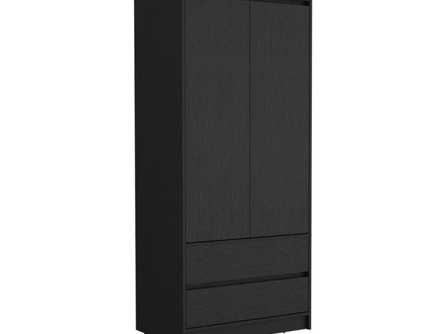71" Black Wood Two Door Two Drawer Combo Dresser