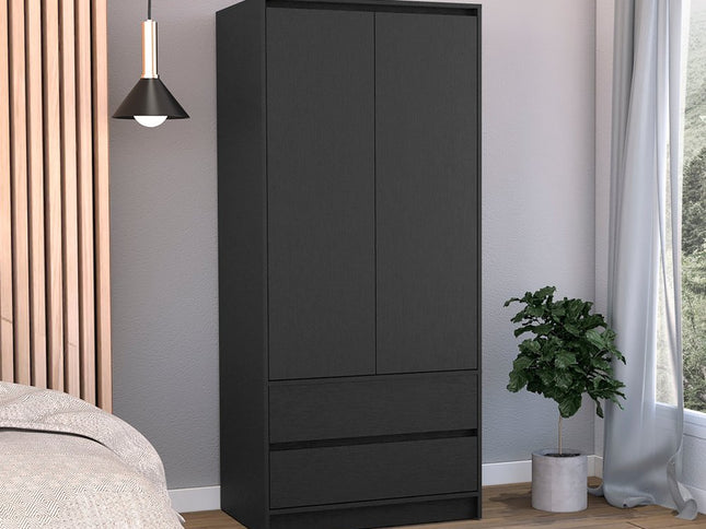 71" Black Wood Two Door Two Drawer Combo Dresser