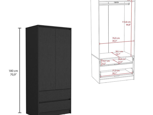 71" Black Wood Two Door Two Drawer Combo Dresser