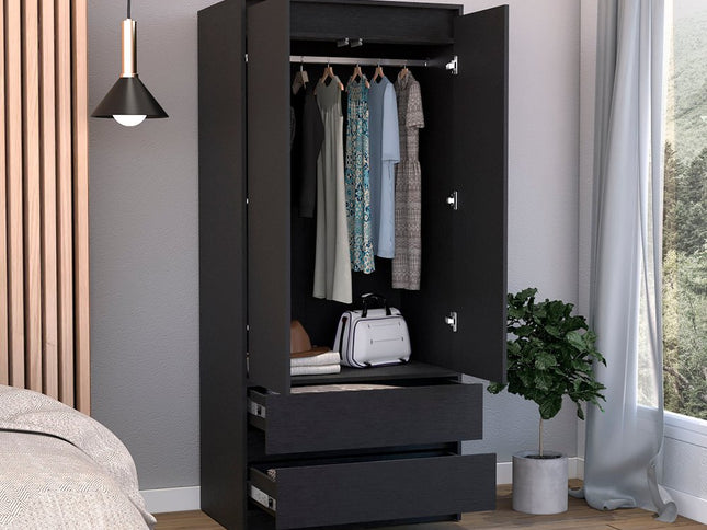 71" Black Wood Two Door Two Drawer Combo Dresser