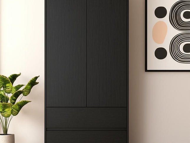 71" Black Wood Two Door Two Drawer Combo Dresser