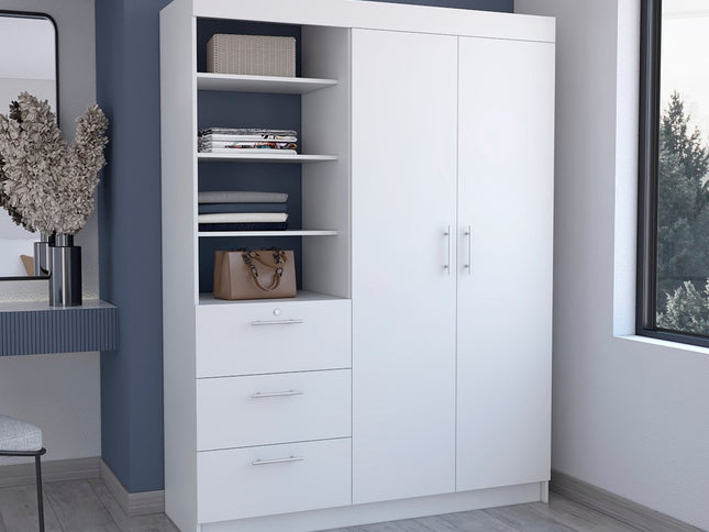 79" White Wood Two Door Three Drawer Combo Dresser