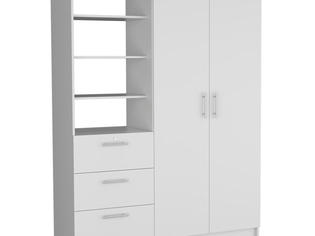 79" White Wood Two Door Three Drawer Combo Dresser