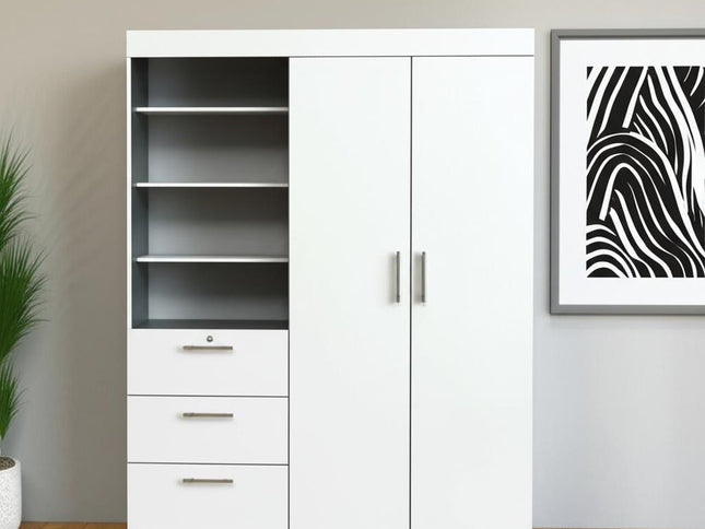 79" White Wood Two Door Three Drawer Combo Dresser